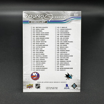 2025-26 UD Series 2 Young Guns Checklist Matthew Schaefer - Michael Misa 500 RC Good