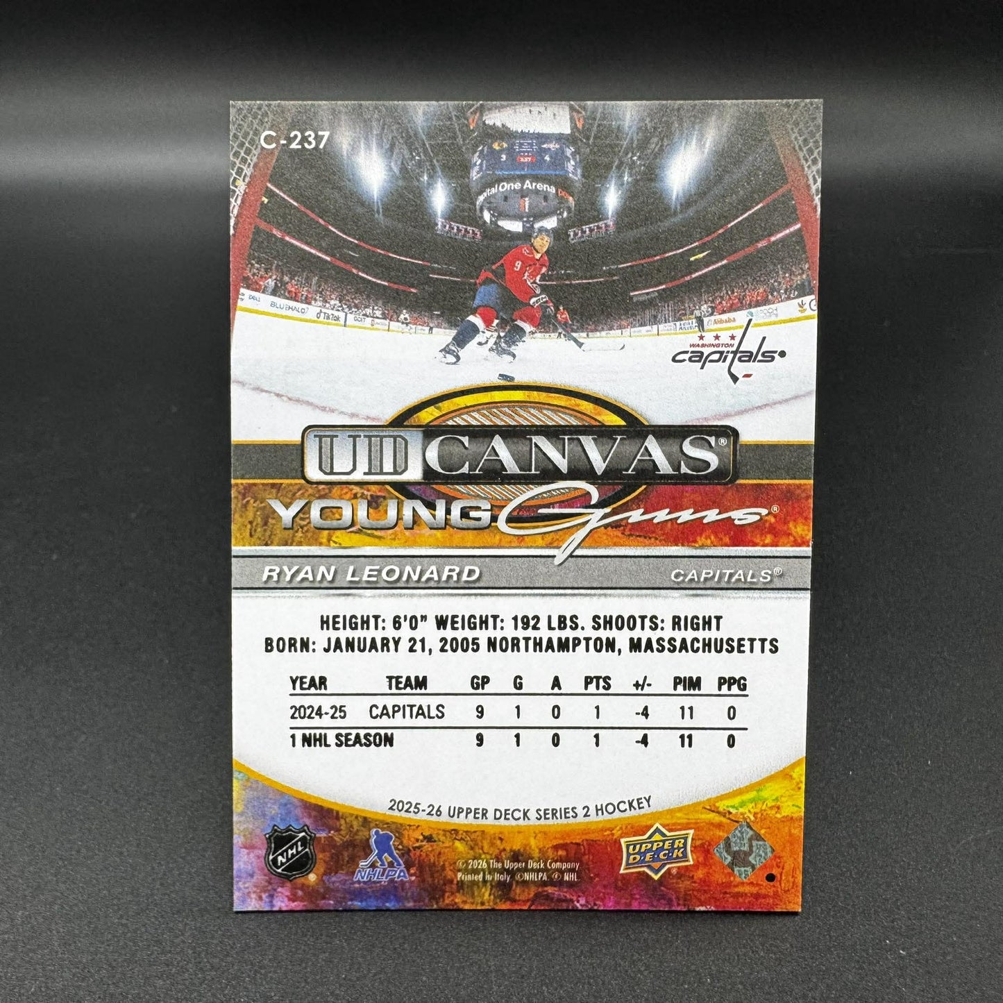 2025-26 UD Series 2 UD Canvas Young Guns Ryan Leonard Washington Capitals RC