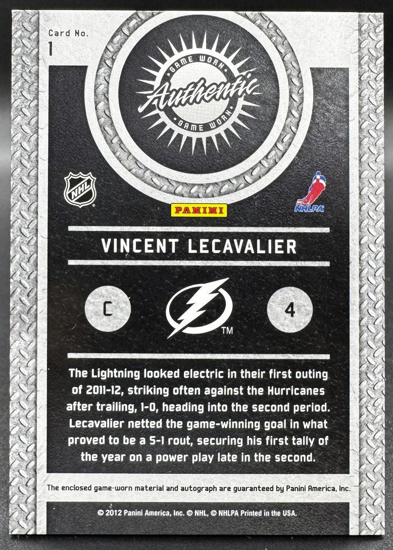 2011-12 Panini Titanium Game Worn Gear Vincent Lecavalier 1 Auto /50
