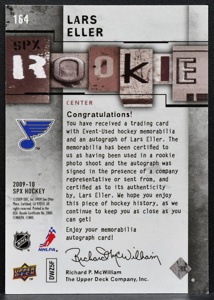 2009-10 SPx Rookie Jersey Auto Lars Eller 164 Blues RC Auto 072/799 0635