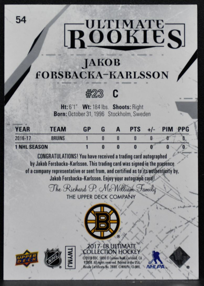 2017-18 UD Ultimate Collection Auto Forsbacka-Karlsson RC Auto 061/399 3203