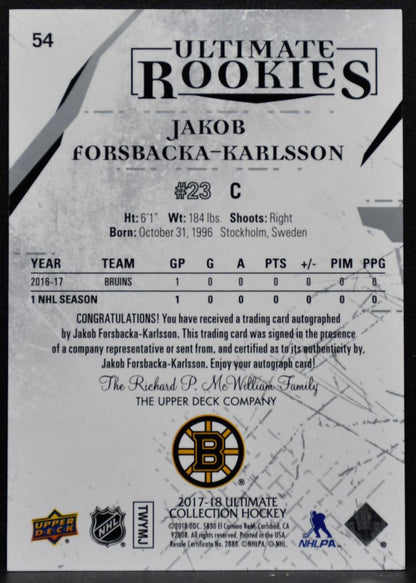 2017-18 UD Ultimate Collection Auto Forsbacka-Karlsson RC Auto 061/399 3203