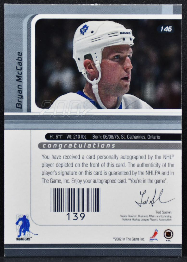 2001-02 In The Game Signature Series Auto Gold Bryan McCabe Auto 4057