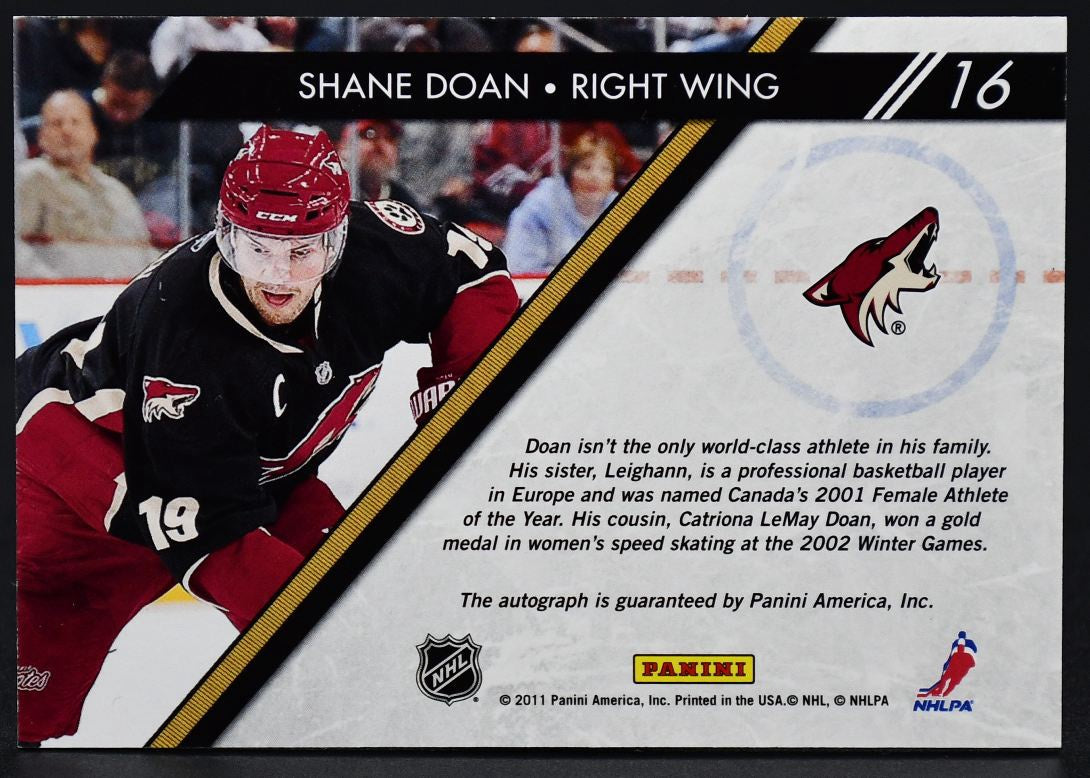 2011-12 Pinnacle Pencraft Shane Doan 16 Auto