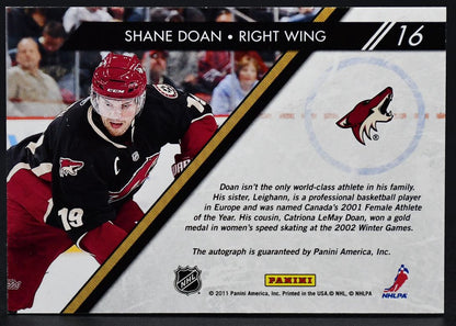 2011-12 Pinnacle Pencraft Shane Doan 16 Auto
