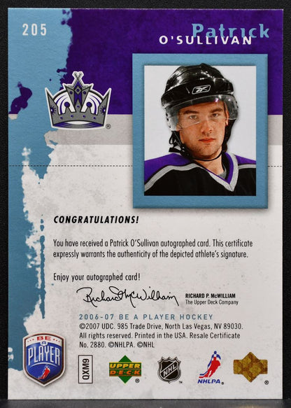 2006-07 Upper Deck Be A Player Rookie Auto Patrick O'Sullivan Kings RC Auto 1803