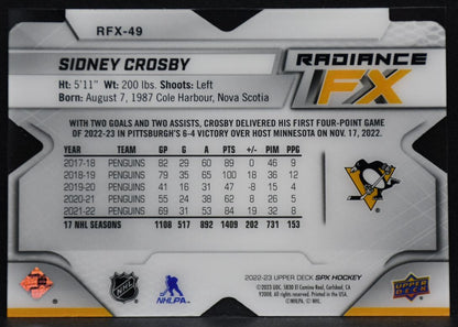 2022-23 SPx Radiance FX Gold Sidney Crosby RFX-49 Pittsburgh Penguins 63/99 7130