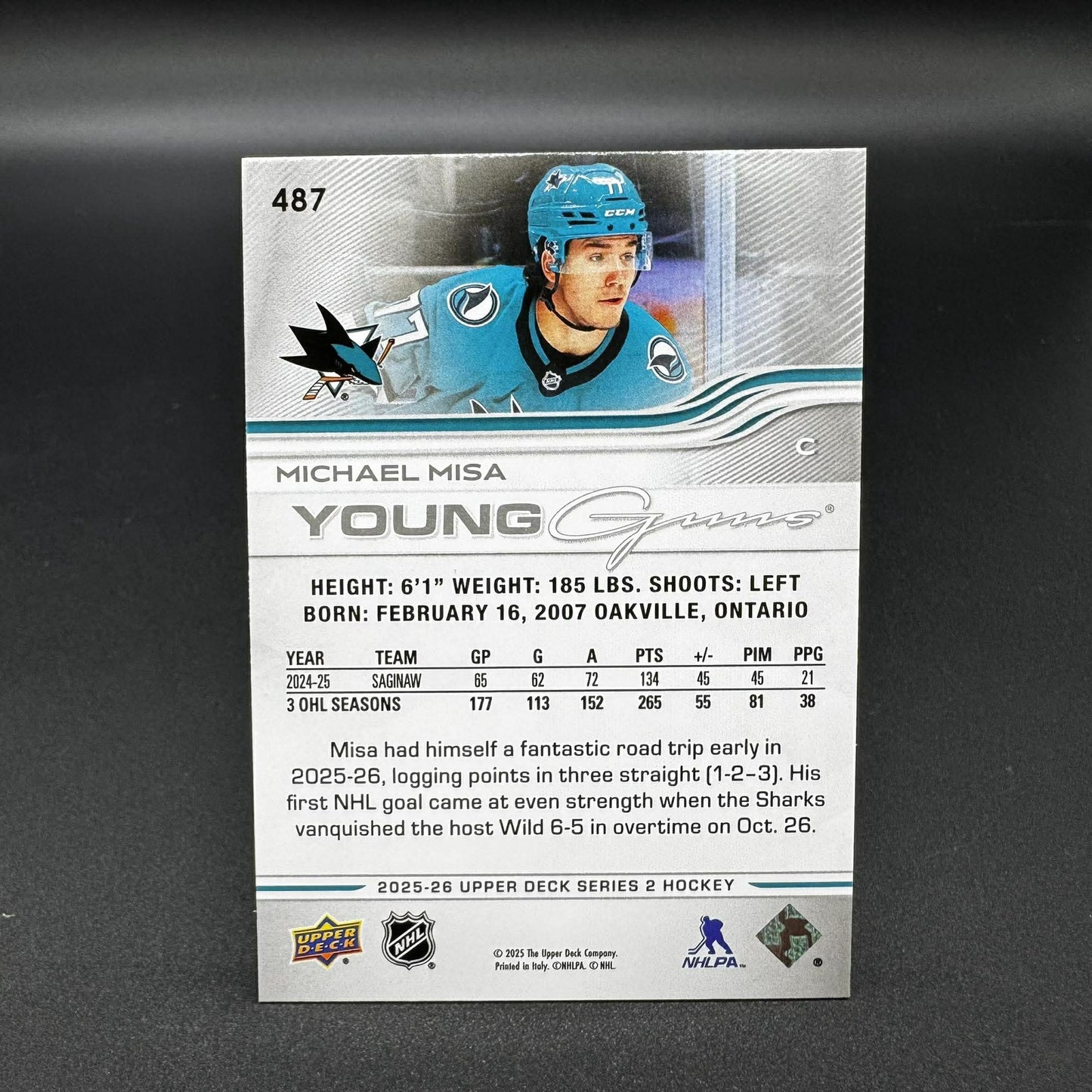 2025-26 UD Series 2 Young Guns Michael Misa - Sharks San Jose RC
