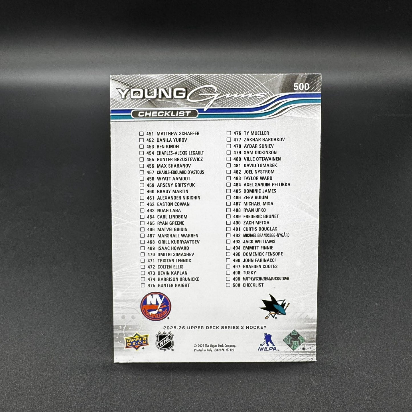 2025-26 UD Series 2 Young Guns Checklist Matthew Schaefer - Michael Misa 500 RC
