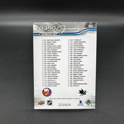2025-26 UD Series 2 Young Guns Checklist Matthew Schaefer - Michael Misa 500 RC