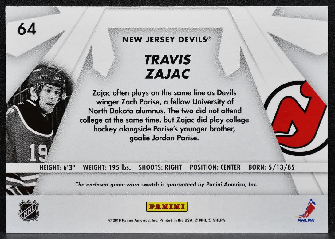 2010-11 Donruss Boys of Winter Travis Zajac 64 New Jersey Devils Jersey 5203