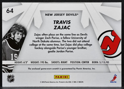 2010-11 Donruss Boys of Winter Travis Zajac 64 New Jersey Devils Jersey 5203