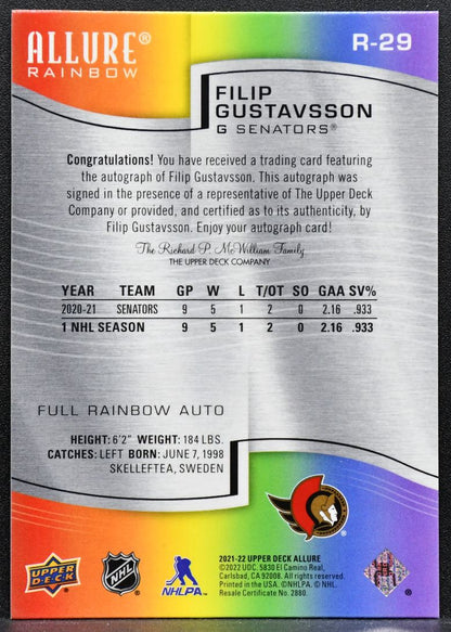 2021-22 UD Allure Color Flow Full Rainbow Auto Gustavsson Senators Auto 7207