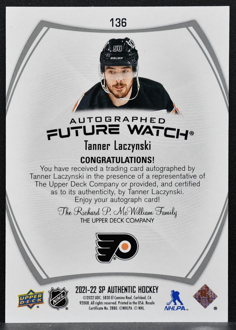 2021-22 SP Authentic Future Watch Auto Tanner Laczynski Flyers RC Auto 9266