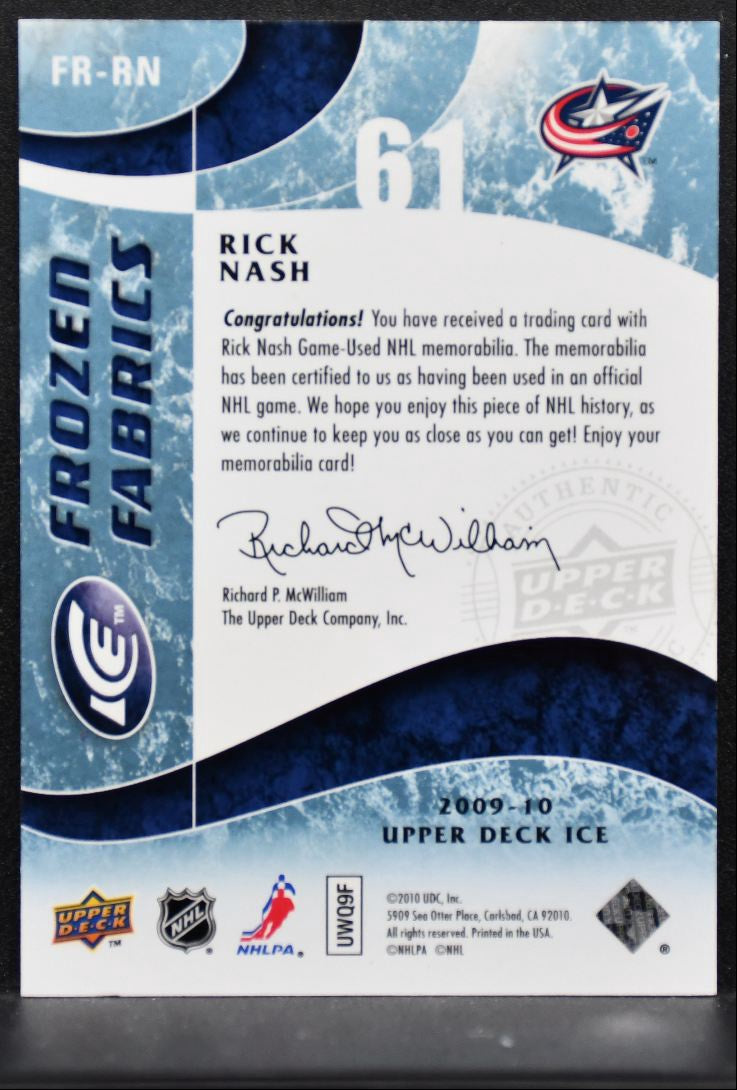 2009-10 Upper Deck Ice Frozen Fabrics Rick Nash FR-RN Jackets Jersey 4008