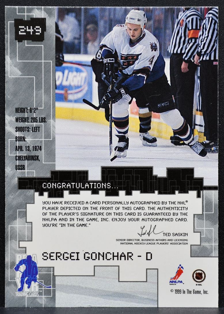 1999-100 Be a Player Millennium Autographs Sergei Gonchar 249 Capitals Auto 2473