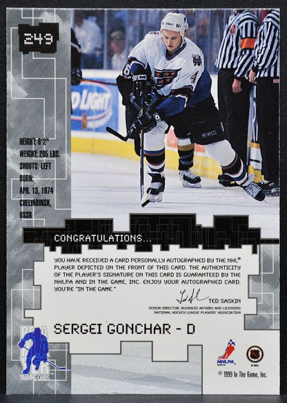 1999-100 Be a Player Millennium Autographs Sergei Gonchar 249 Capitals Auto 2473