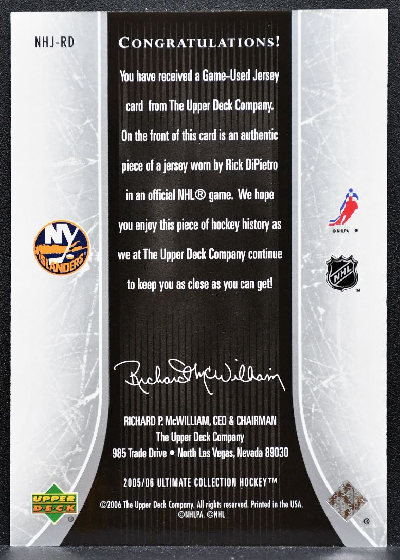 2005-06 UD Ultimate Collection National Heroes Rick DiPietro Jersey 9785