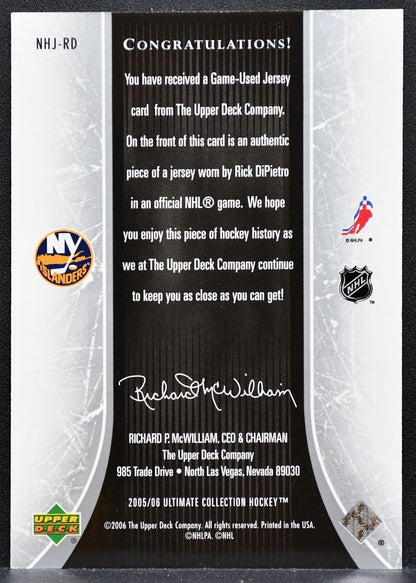 2005-06 UD Ultimate Collection National Heroes Rick DiPietro Jersey 9785