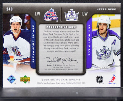 2005-06 UD Rookie Update Inspirations Picard/Robitaille 354/999 Jersey 4107