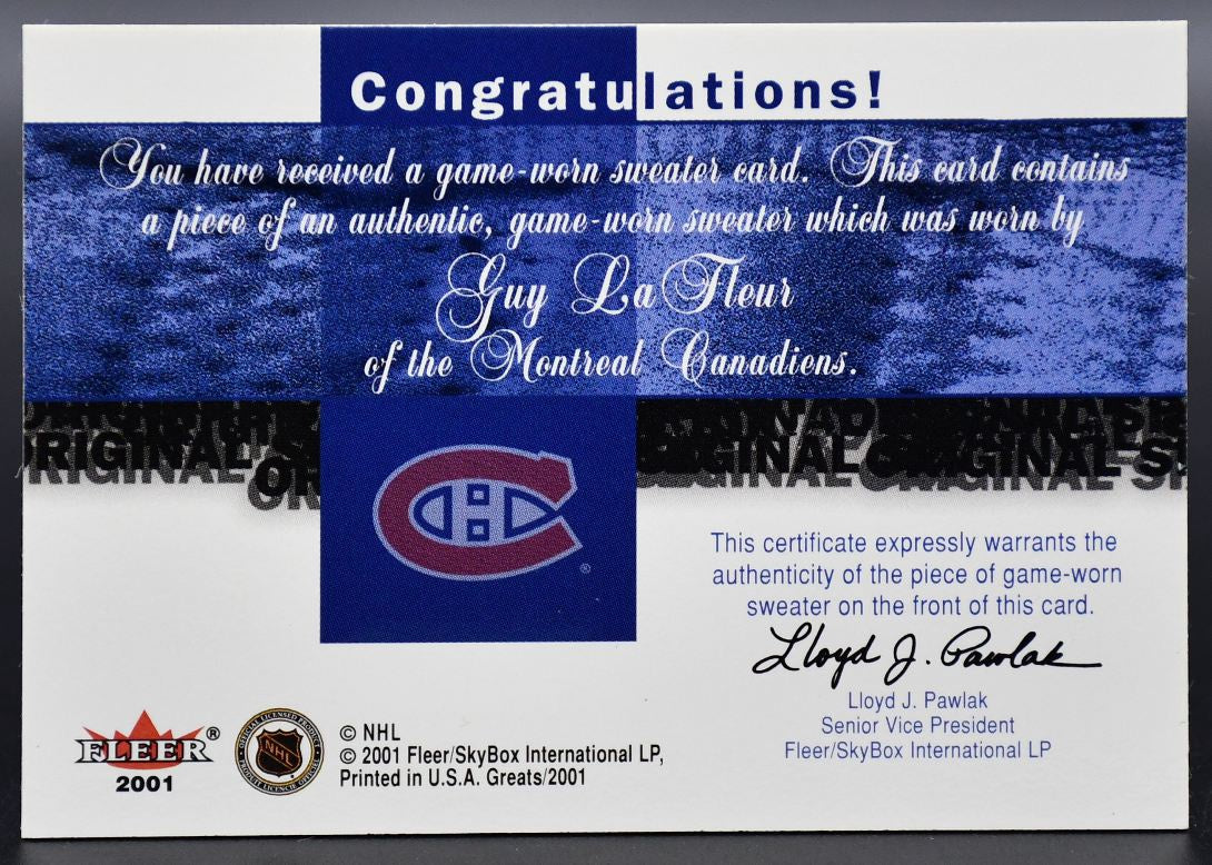 2001-02 Fleer Greats of the Game Original Six Game-Worn Jersey Guy Lafleur