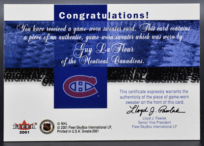 2001-02 Fleer Greats of the Game Original Six Game-Worn Jersey Guy Lafleur