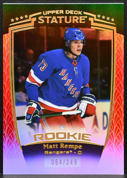 2024-25 Upper Deck Stature Rookie Red Matt Rempe 42 Rangers RC 064/249 4913