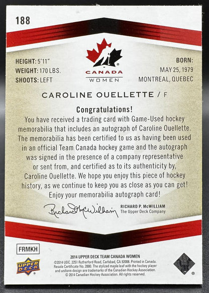 2014-15 UD Team Canada Juniors Base Jerseys Caroline Ouellette 188 Canada Patch