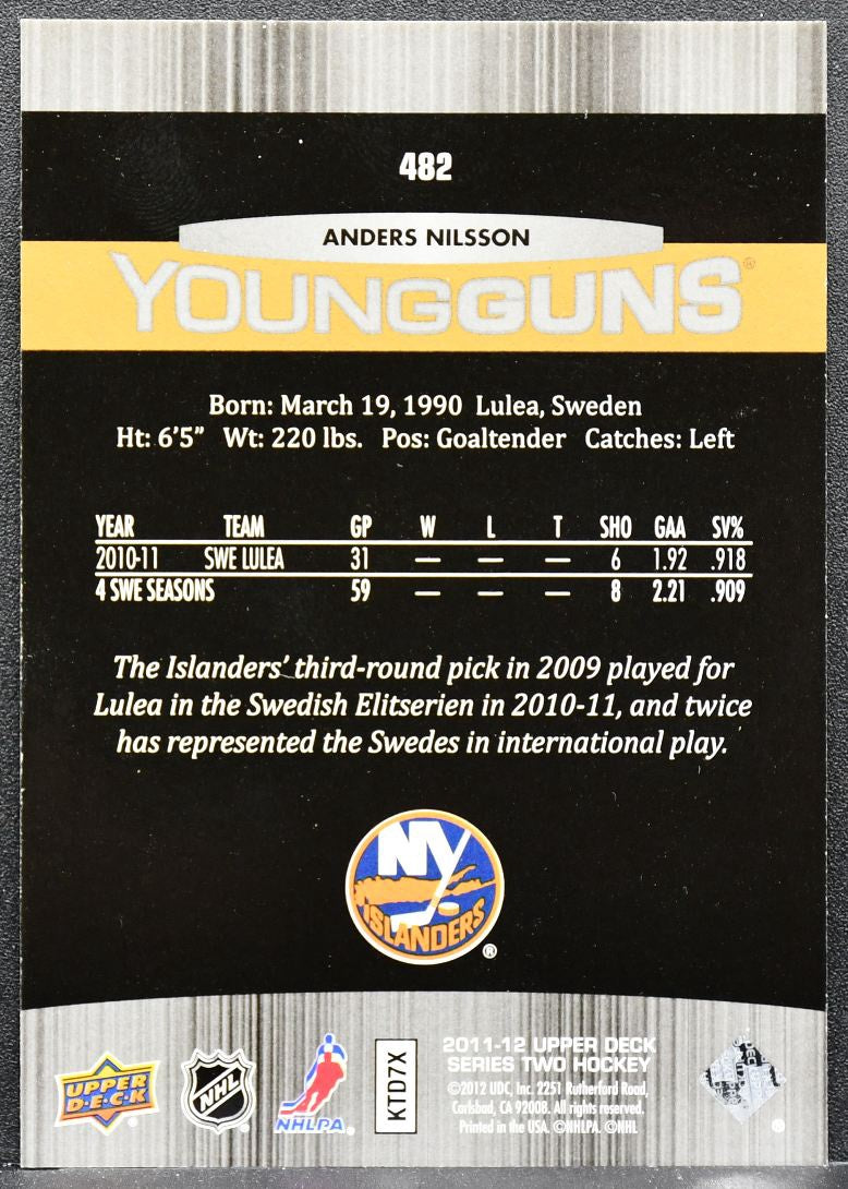 2011-12 Upper Deck Series 2 Young Guns UD Exclusives Anders Nilsson RC 8210