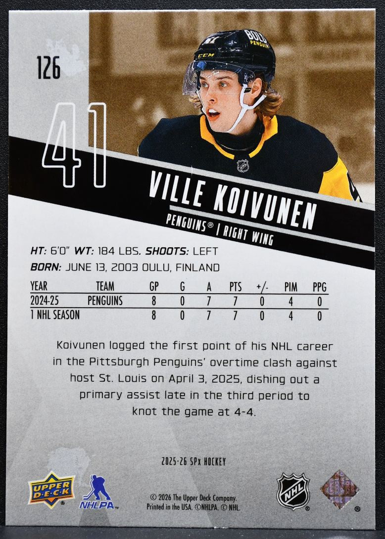 2025-26 SPx Rookies Ville Koivunen 126 Pittsburgh Penguins RC 0047