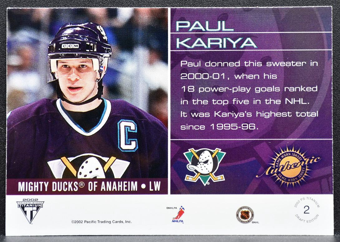 2002-03 Pacific Private Stock Titanium Draft Edition Jersey Kariya Jersey 0233