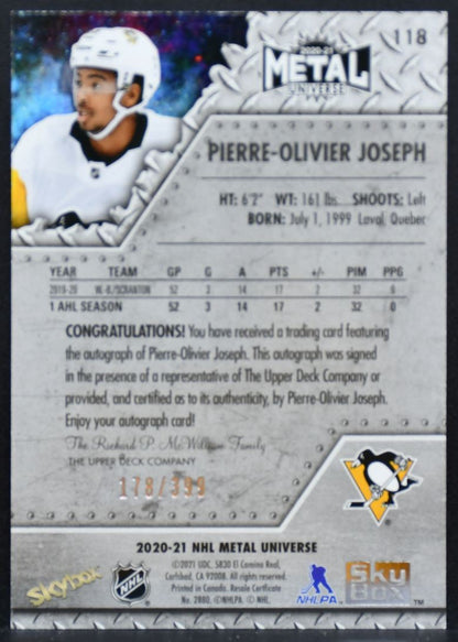 2020-21 Skybox Metal Universe Base Joseph 118 Penguins RC Auto 178/399 7914