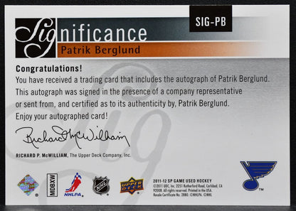 2011-12 SP Game Used SIGnificance Patrik Berglund SIG-PB Blues Auto 14/50 7590