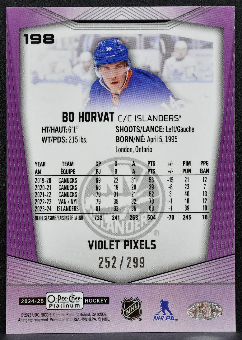 2024-25 O-Pee-Chee Platinum Violet Pixels Bo Horvat 198 Islanders 252/299 1549