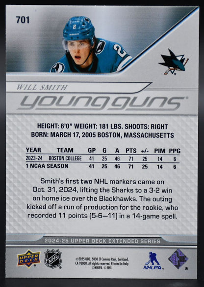 2024-25 UD Extended Series Will Smith 701 Sharks RC
