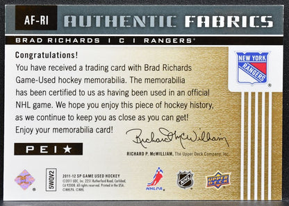 2011-12 SP Game Used Authentic Fabrics Brad Richards AF-RI Rangers Jersey 1021