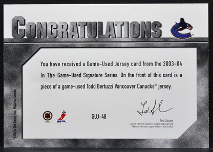 2003-04 ITG Used Signature Series Jerseys Todd Bertuzzi Canucks Patch 0918