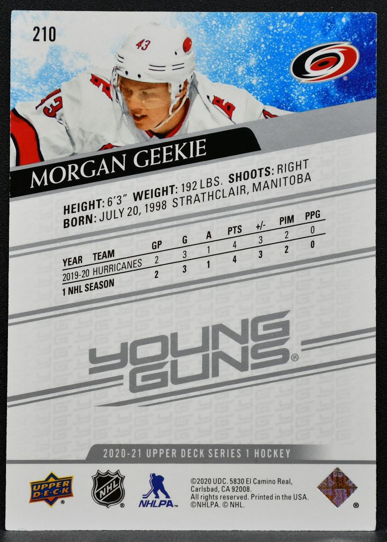 2020-21 Upper Deck Series 1 Young Guns Morgan Geekie 210 Hurricanes RC 5388