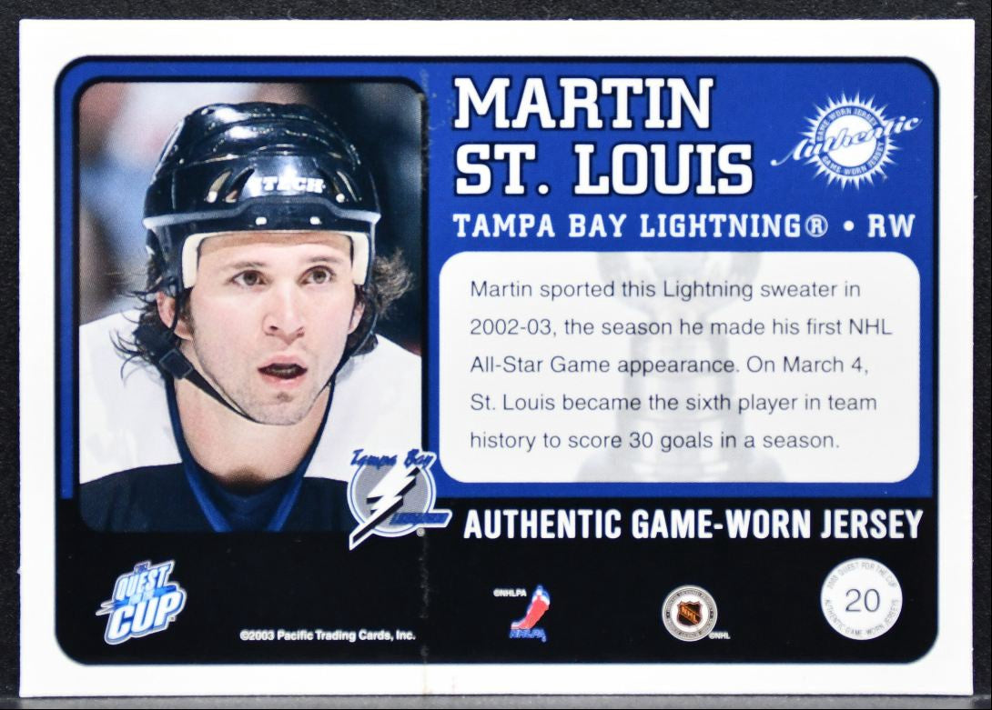 2002-03 Pacific Quest for the Cup Jerseys Martin St. Louis Lightning Jersey 1809