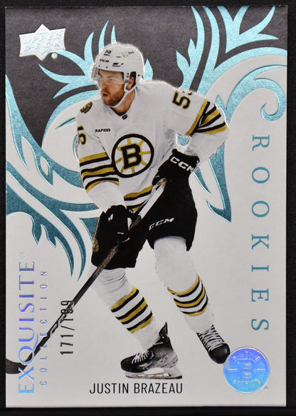 24-25 UD Exquisite Collection RCs Platinum Blue Justin Brazeau Bruins RC /199 6330
