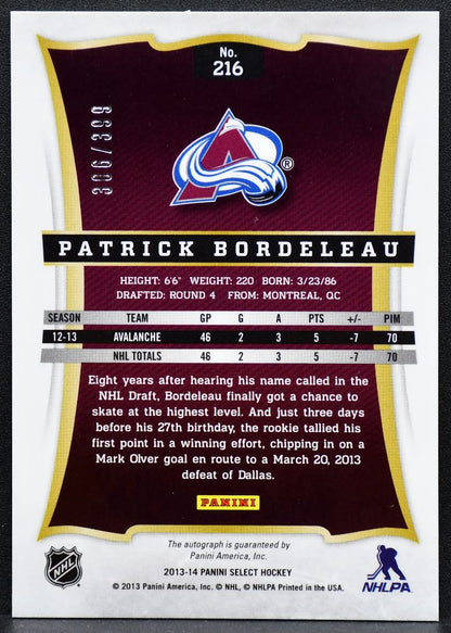 2013-14 Panini Select Rookie Auto Patrick Bordeleau 216 RC Auto 306/399 4747