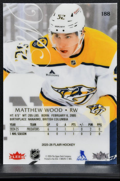 2025-26 Flair Rookie Matthew Wood 188 Nashville Predators RC 0177