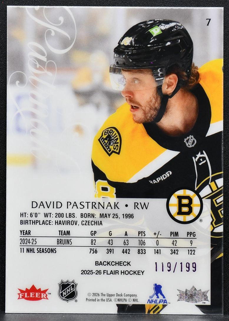 2025-26 Flair Backcheck Variant David Pastrnak 7 Boston Bruins 119/199 7658