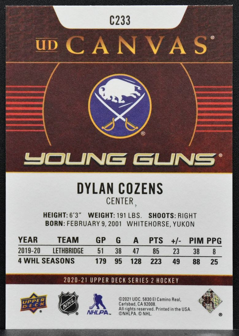 2020-21 Upper Deck Series 2 UD Canvas Young Guns Dylan Cozens C233 RC 7305