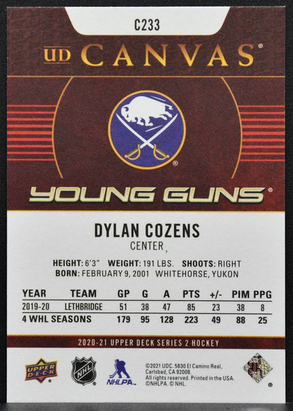 2020-21 Upper Deck Series 2 UD Canvas Young Guns Dylan Cozens C233 RC 7305