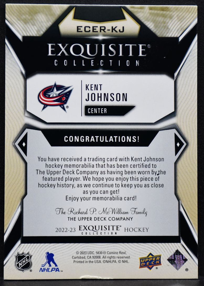 2022-23 Exquisite Collection Extra Rookies Jersey Kent Johnson ECER-KJ /49 Patch