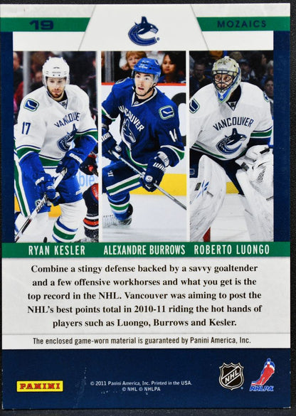 2010-11 Panini Zenith Mozaics Burrows/Luongo/Kesler Jersey 5501