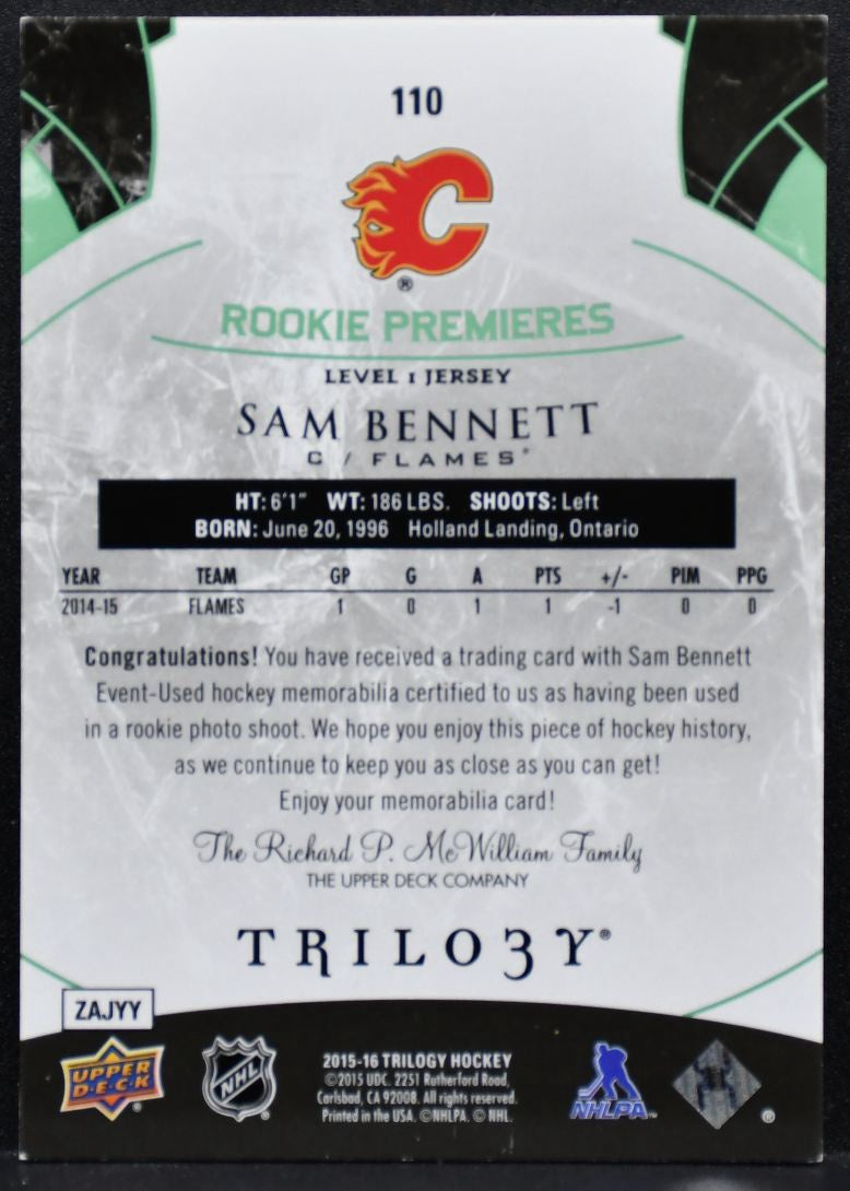 2015-16 UD Trilogy Rookie Premieres Rainbow Foil Green Bennett RC Jersey 8123