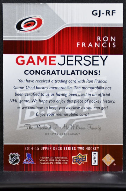 2014-15 Upper Deck Series 2 Game Jersey Ron Francis GJ-RF Hurricanes Jersey 6873