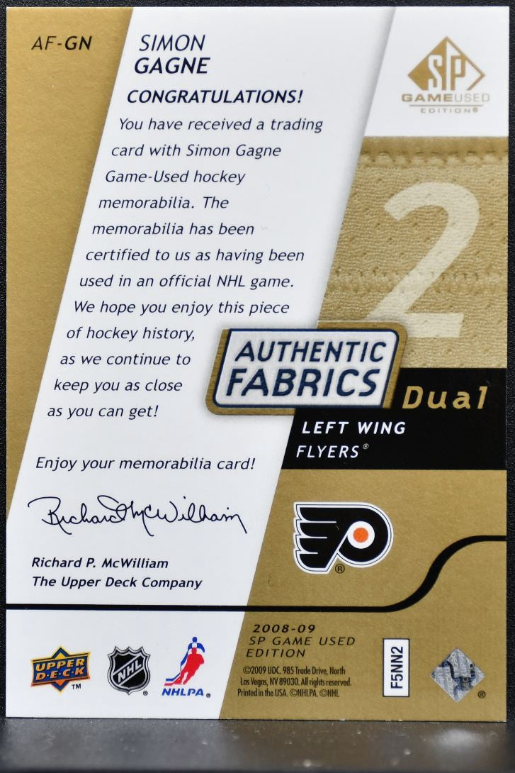 2008-09 SP Game Used Authentic Fabrics Dual Gold Gagne Flyers /50 Jersey 8051